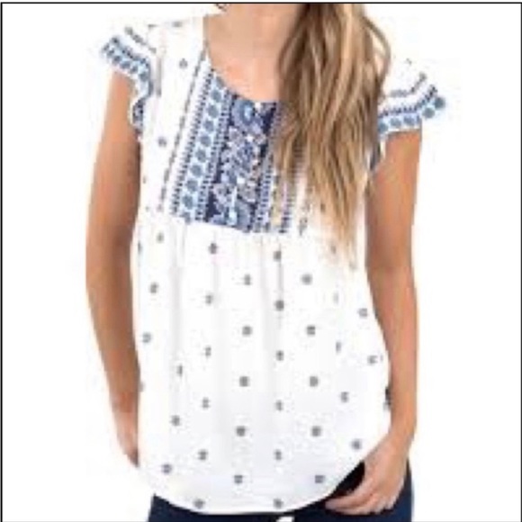 Sweet Wanderer Size Small Butterfly Sleeve Blue/White blouse - Picture 10 of 10